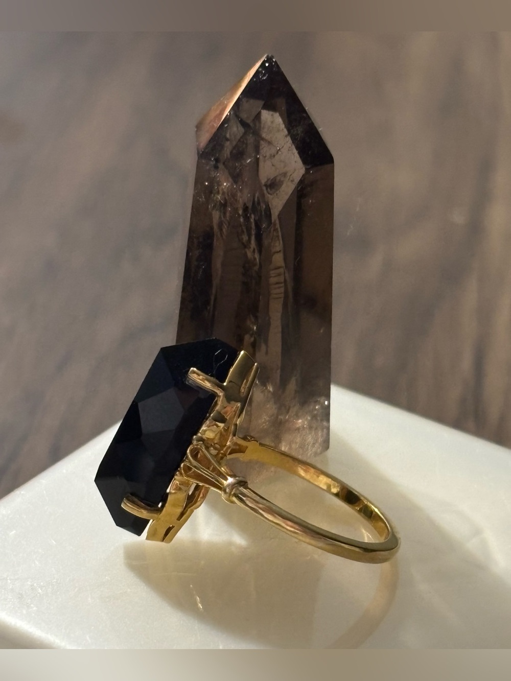 Genuine Black Tourmaline 14k Gold Plated 925 Silver Size 7